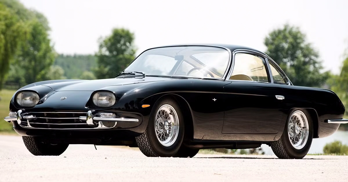 Black Lamborghini 350 GT on country road